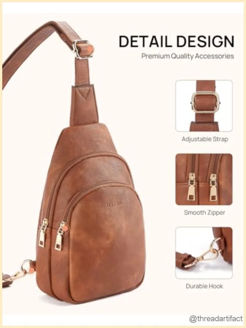 Leather Crossbody Sling Bag for Women Travel Daypack Handsfree